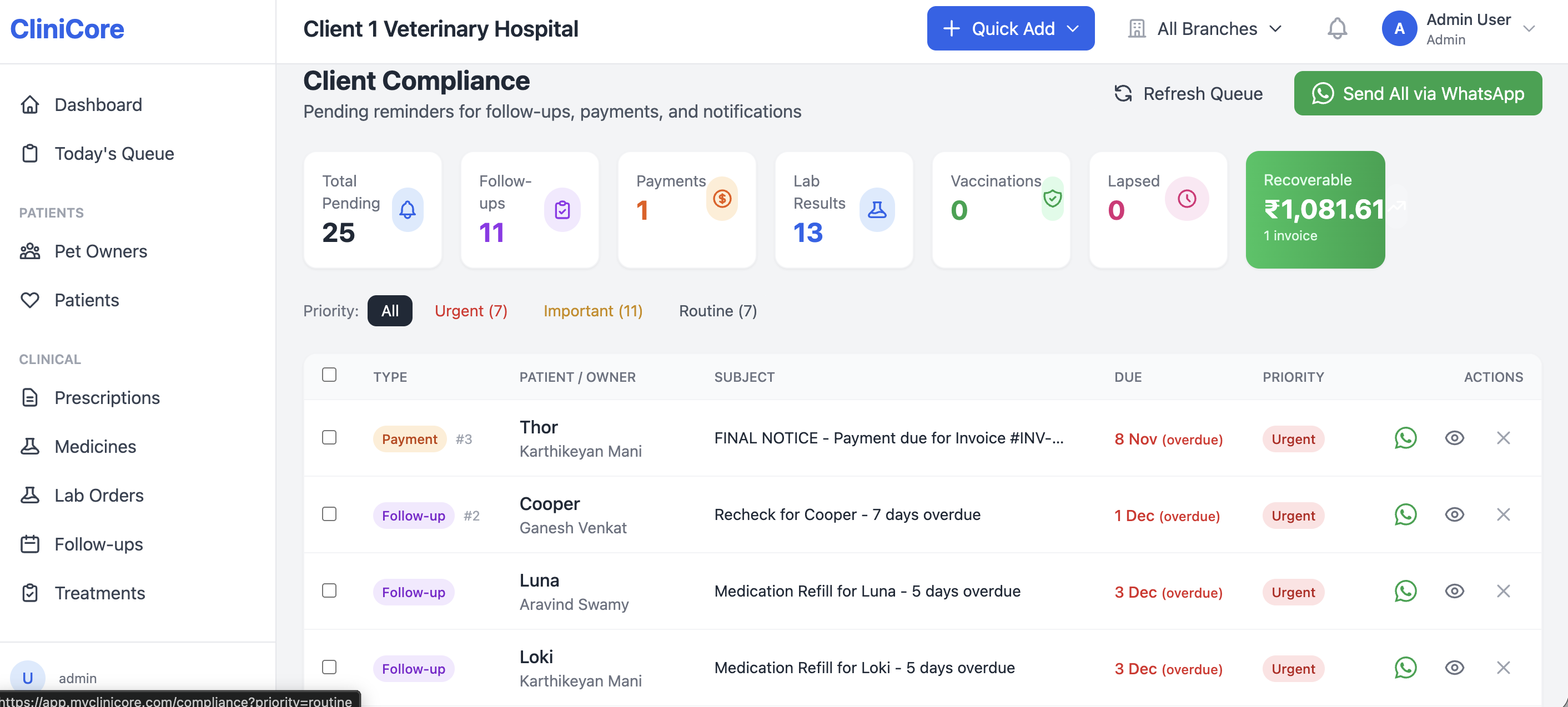 CliniCore compliance manager with GDPR consent tracking and VAT automation